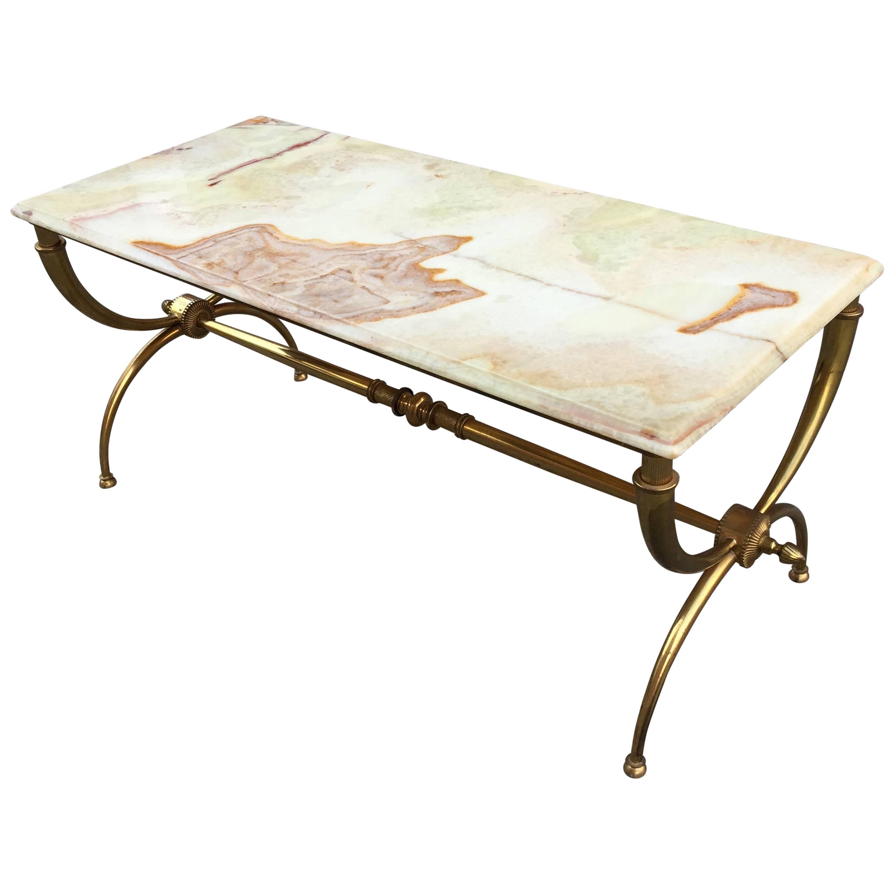 Bronze Coffee Table Attributed to Maison Jansen, Top in Onyx