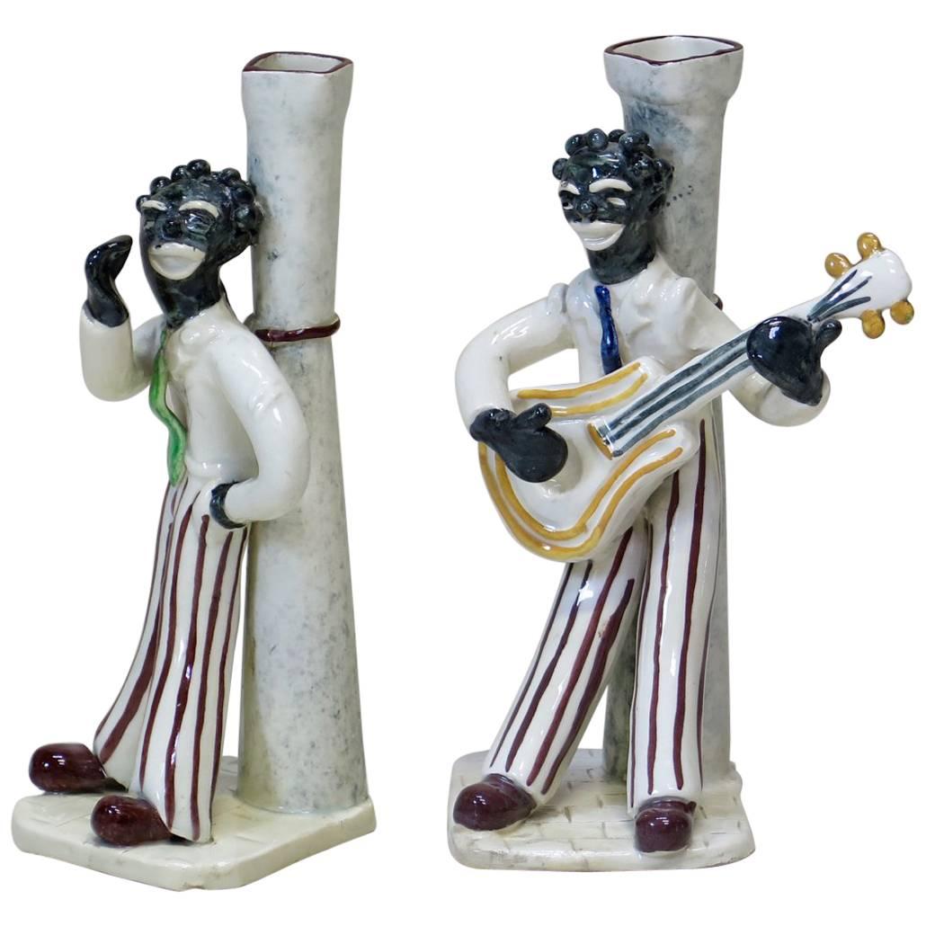 Pair of Porcelain "Jazz Era" Candlesticks, France, circa 1950s For Sale