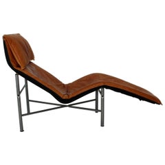 Cognac Leather Chaise Longue by Tord Bjorklund, 1970, Sweden