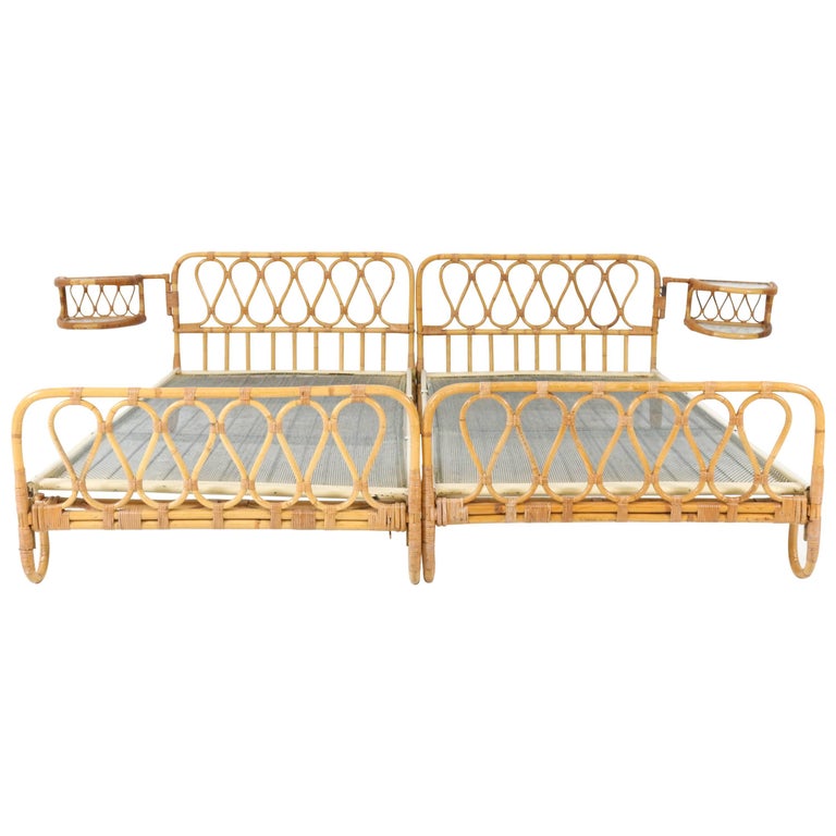 Mid Century Modern Rattan Twin Beds, Rattan Twin Bed