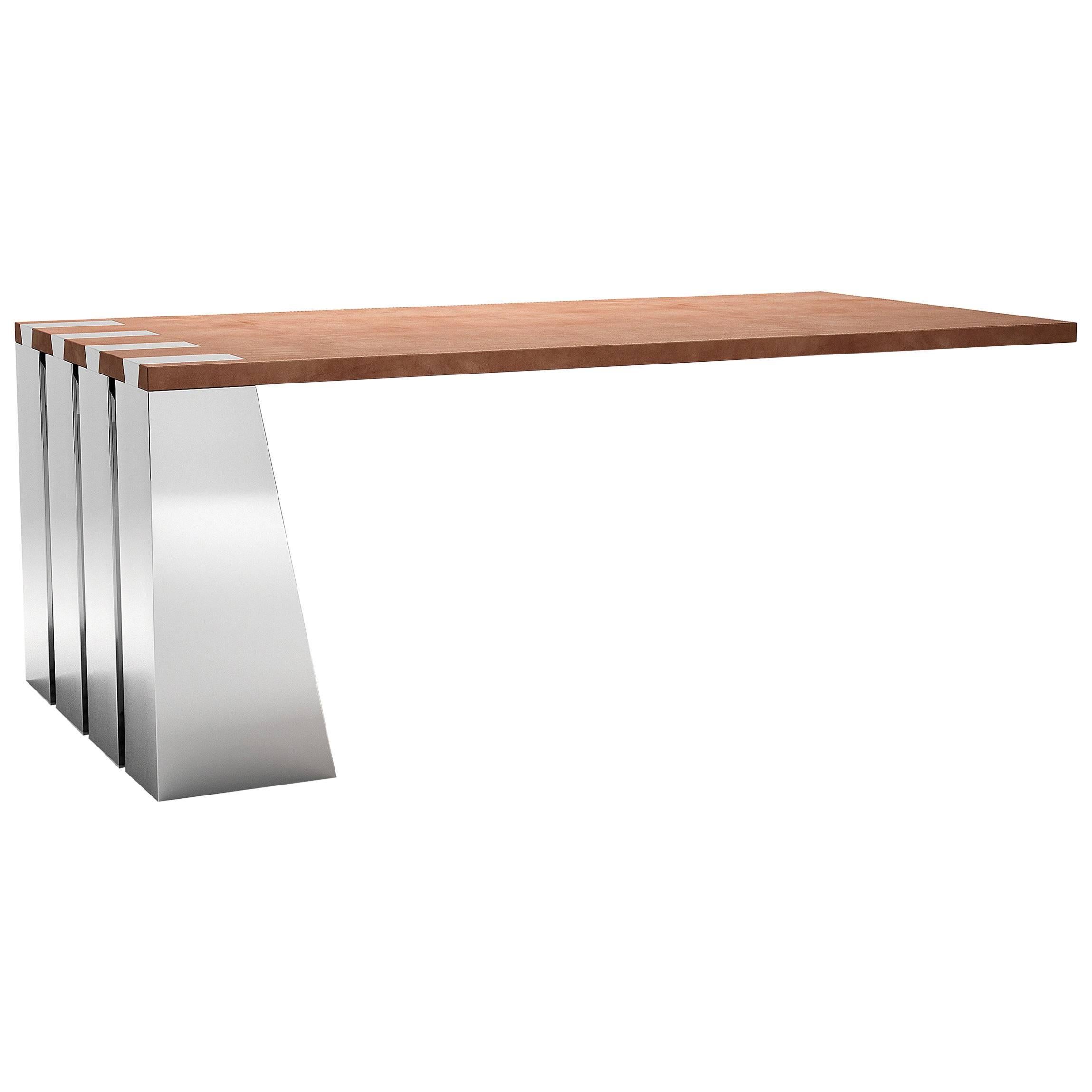Stainless Steel and Leather Desk 'Zeus' N°1 /8 by Vincent Poujardieu For Sale