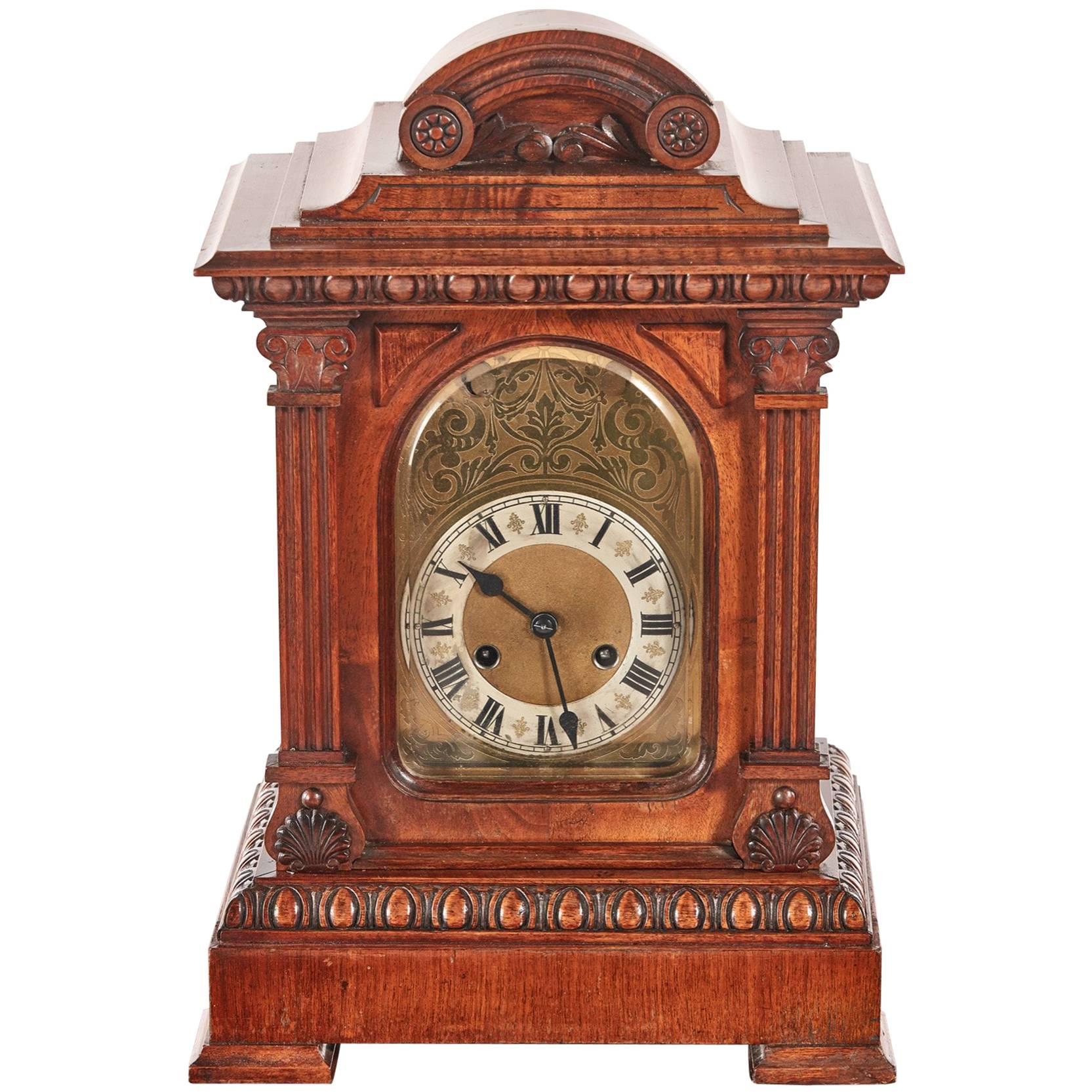 Antique Carved Walnut Mantel Clock
