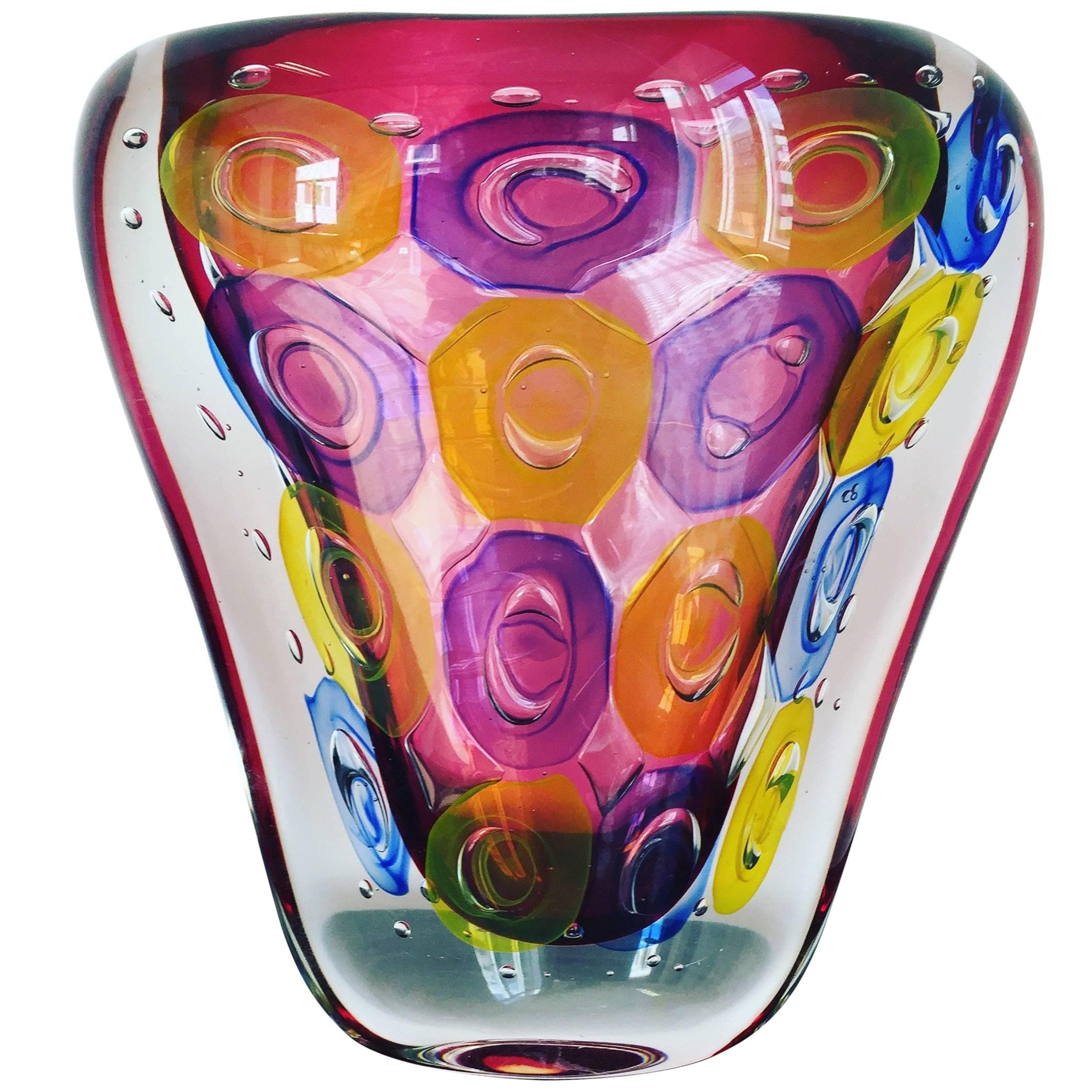 Anelly Vase Murano Crystal by Luigi Onesto Multi-Color Triangle Shape