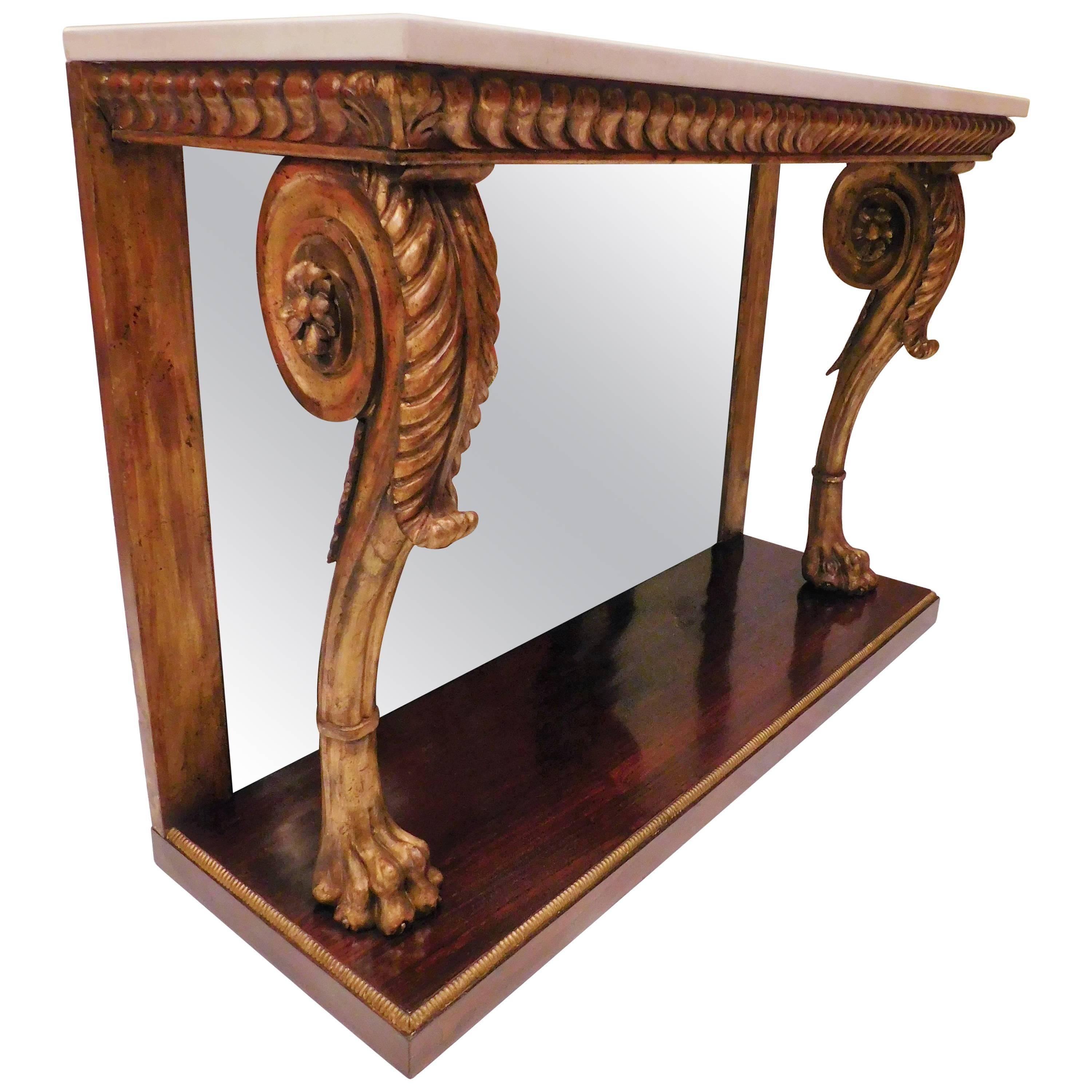 Classical Style Marble-Top Gilt Console Table, circa 1890 For Sale