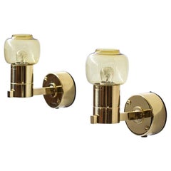 Hans-Agne Jakobsson Pair of Wall Lamps, Brass and Glass, Sweden, 1960s