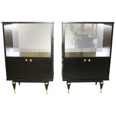 Pair of French Art Deco Tall Sideboard / Cabinets Ebonized, circa 1940s