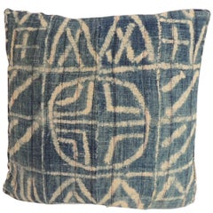 African Blue and Natural Ndop Textile Square Decorative Pillow