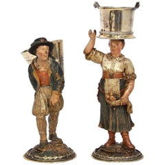 Rare Pair of Late 18th-Early 19th Century Italian Carved and Painted Figures