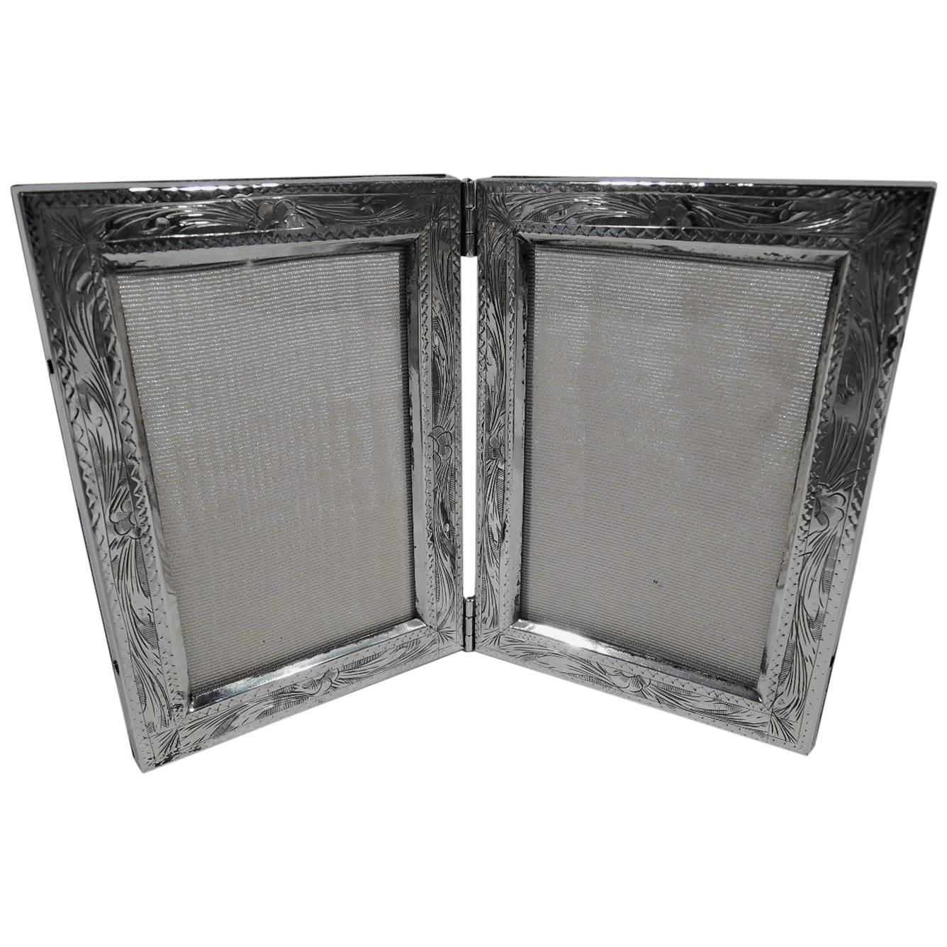 Italian Silver Double Diptych Picture Frame