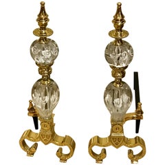 Midcentury Murano Style Glass & Brass Andirons