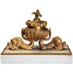 Mid-19th Century Ormolu and Marble Inkwell with Regency and Rococo Influences