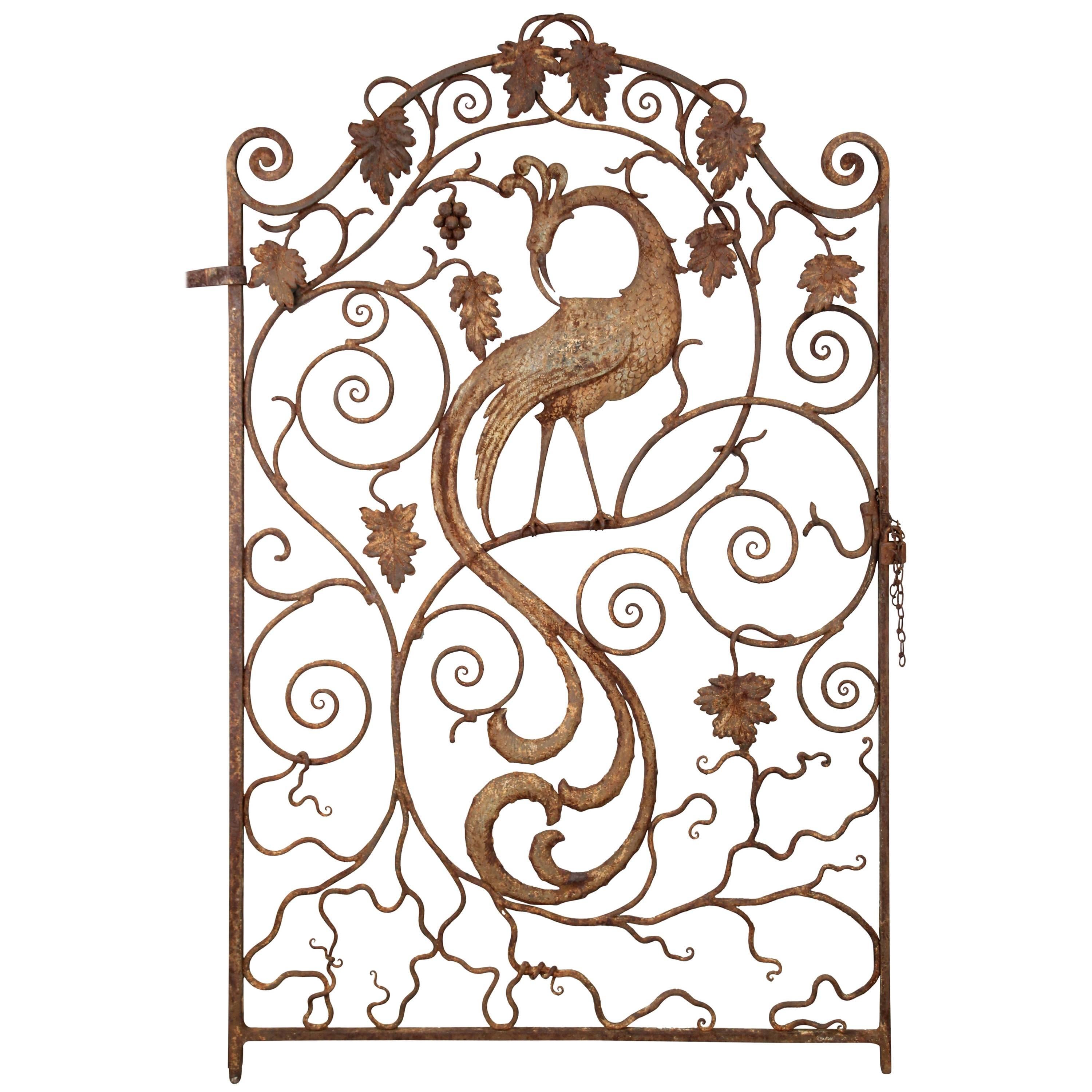 Fantastic 1920s Iron Gate with Peacock Motif