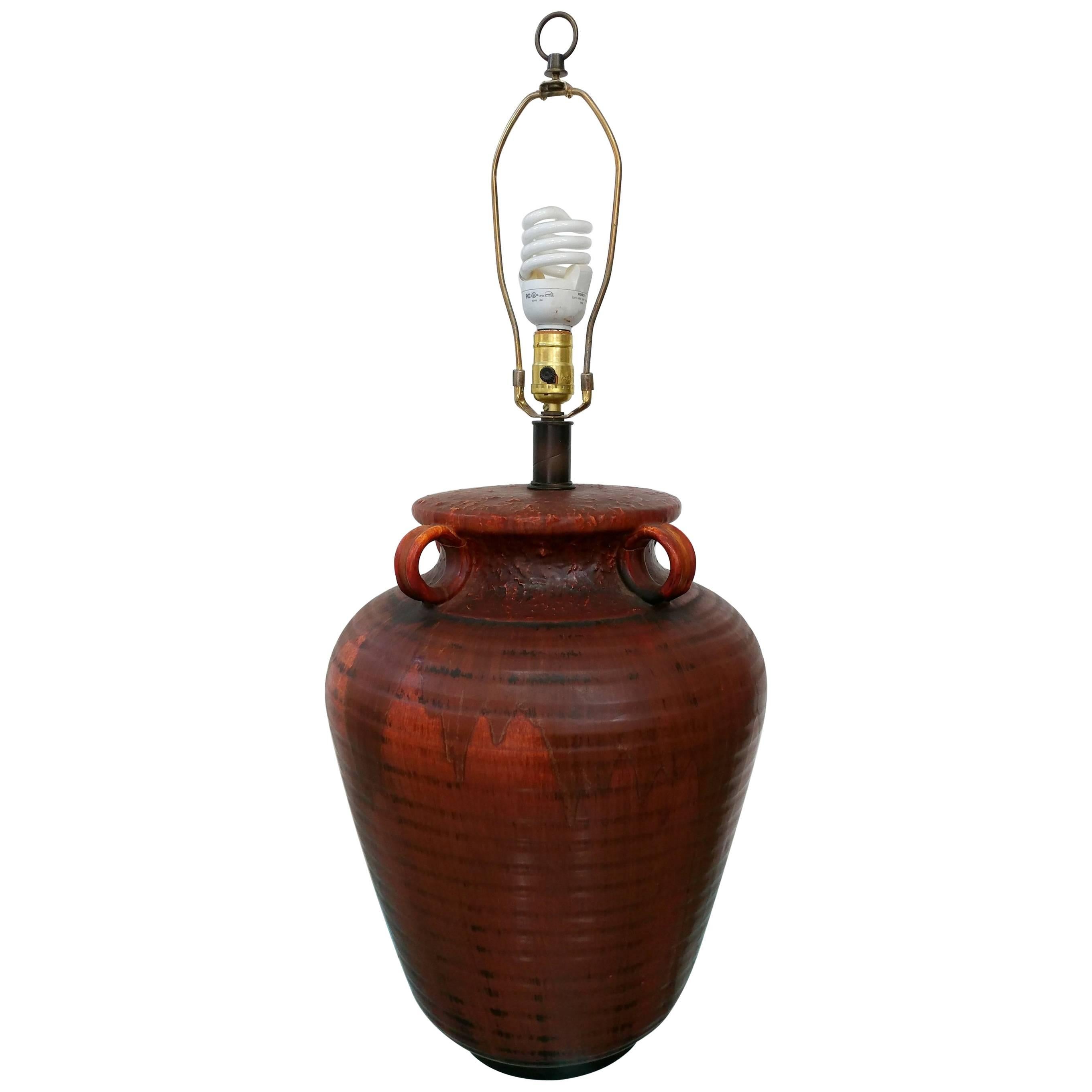 Nardini Studios Incised Drip Glazed Ovoid Jar Table Lamp, Offered by La Porte For Sale