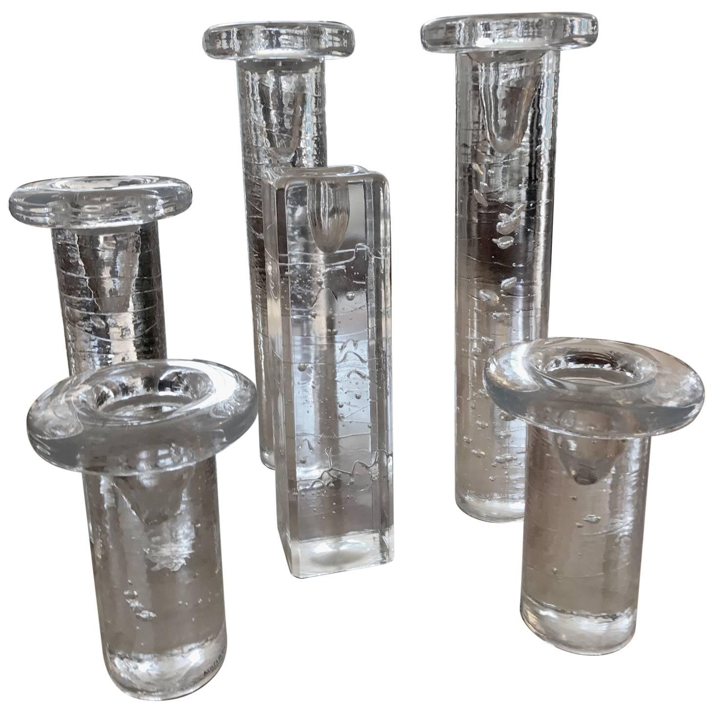 Six Kosta Boda Clear Glass Candle Holders