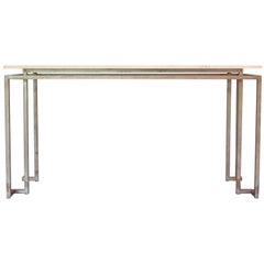 Architectural Console Table with Travertine Stone Top 