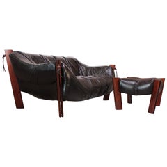 Percival Lafer MP-211 Jacaranda and Leather Two-Seat Sofa with Ottoman