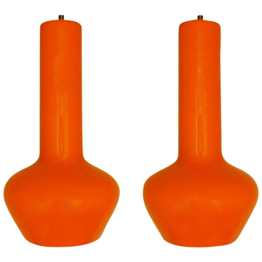 Set of Two Orange Pendant Lamps by Gino Vistosi, Italy, 1960s For Sale
