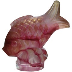 Antique Glass Fish Radiator Car Mascot, Hood Ornament by Gueron, France, 1925