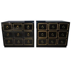 Pair of Hollywood Regency Black Lacquered Espana Dorothy Draper Designed Chests