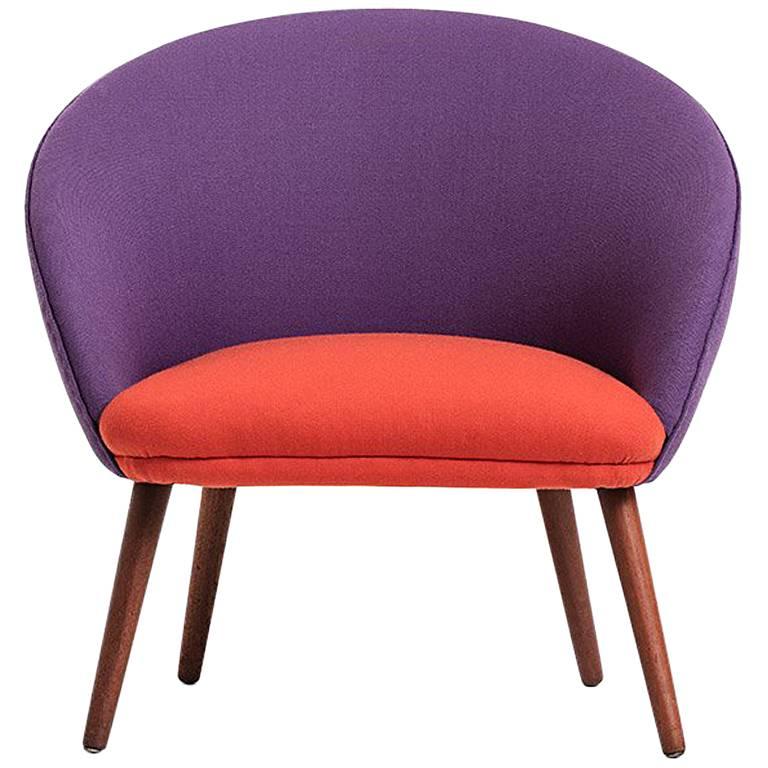 Danish Produced Cocktail Chair, 1950s, Orange and Purple Wool Upholstery For Sale