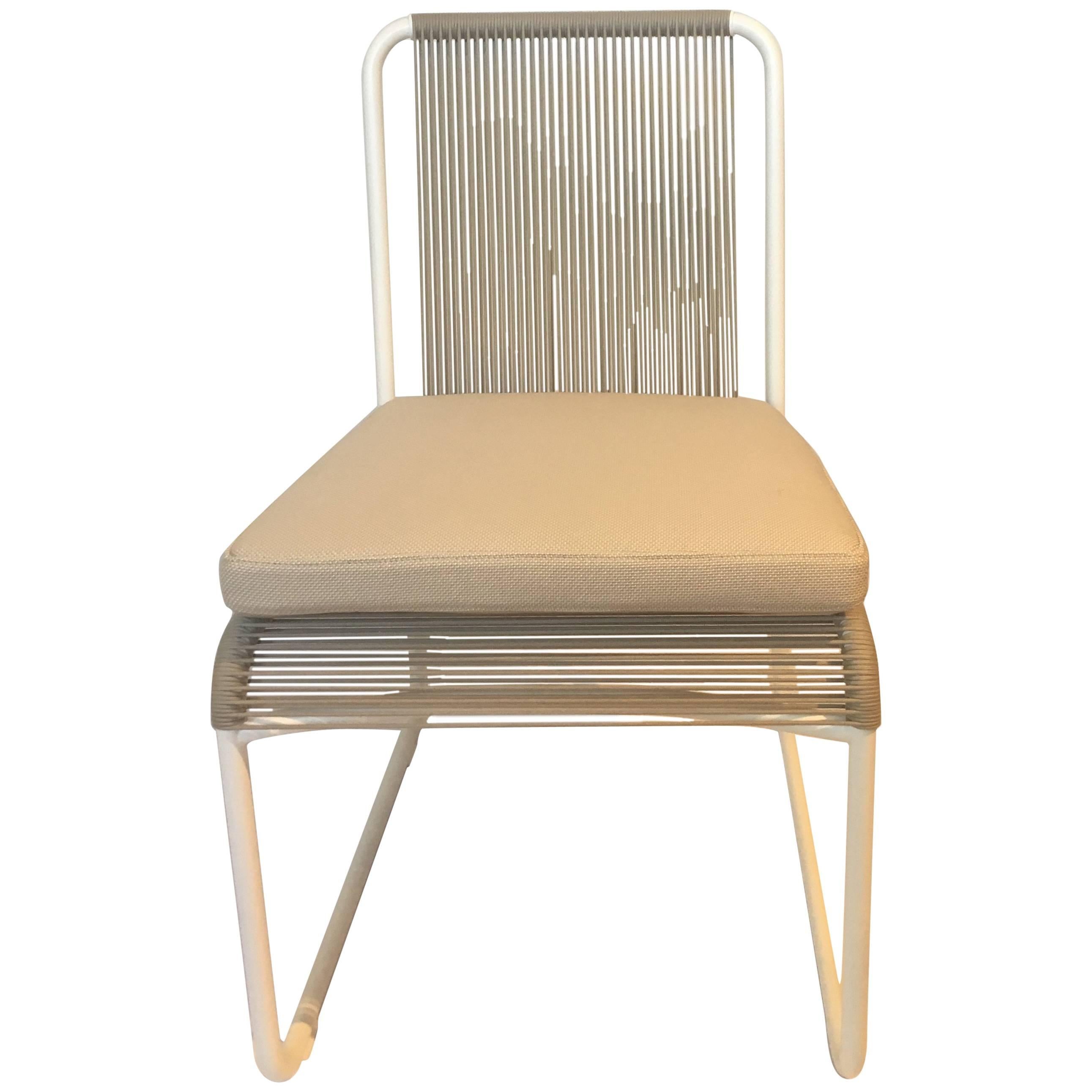 Outdoor Dining Chair by RODA in Milk and Sand Color with Ivory Seat Cushion For Sale