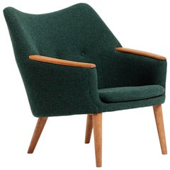 Pair of Lounge Chairs Designed by Kurt Østervig, 1958, Green Wool Upholstery