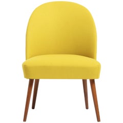 Cocktail Chair, 1960s Tipped Legs of Stained Oak, Yellow Wool Upholstery