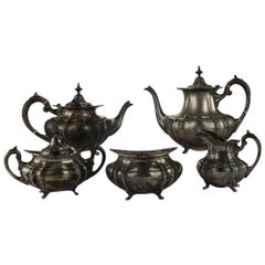 Antique Sterling Silver Reed and Barton Hampton Court Five-Piece Tea Set