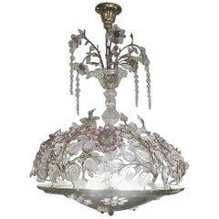 1970 Chandelier with Kristal Flowers and Leaves in the Style of Maison Baguès