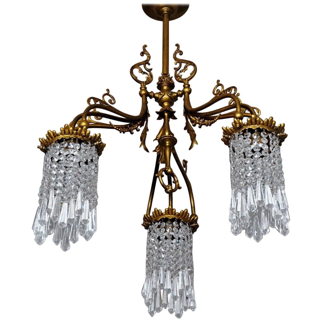Art Nouveau Style Bronze Crystal Chandelier
