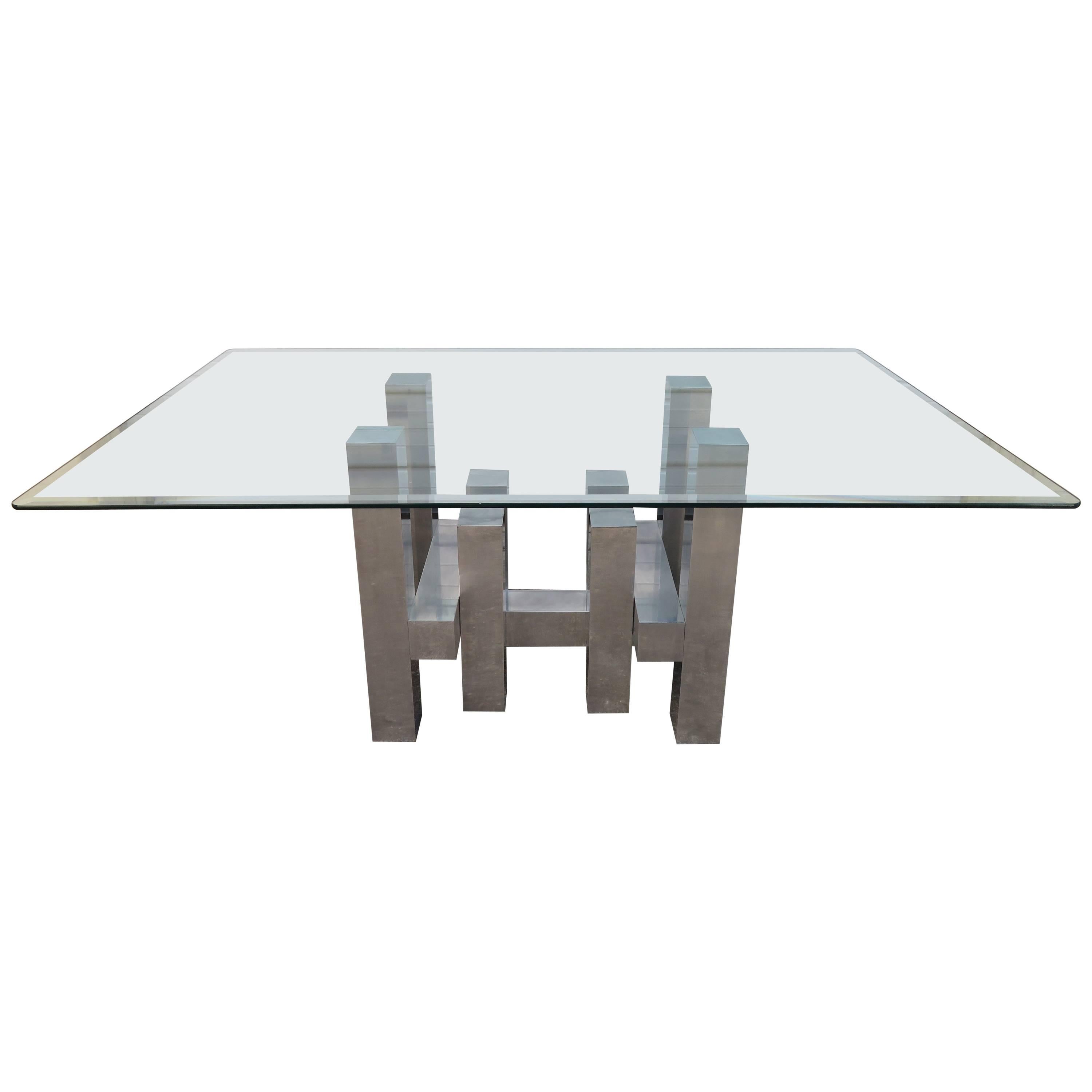 Superbe table à manger architecturale en aluminium de Paul Mayen pour Habitat en vente