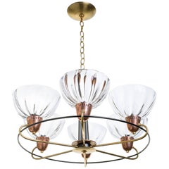 Italian Brass Copper Blown Glass Chandelier