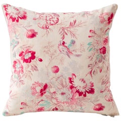 19th Century Block Print Cushions- Floral Red Turquoise Tan Pink, Small