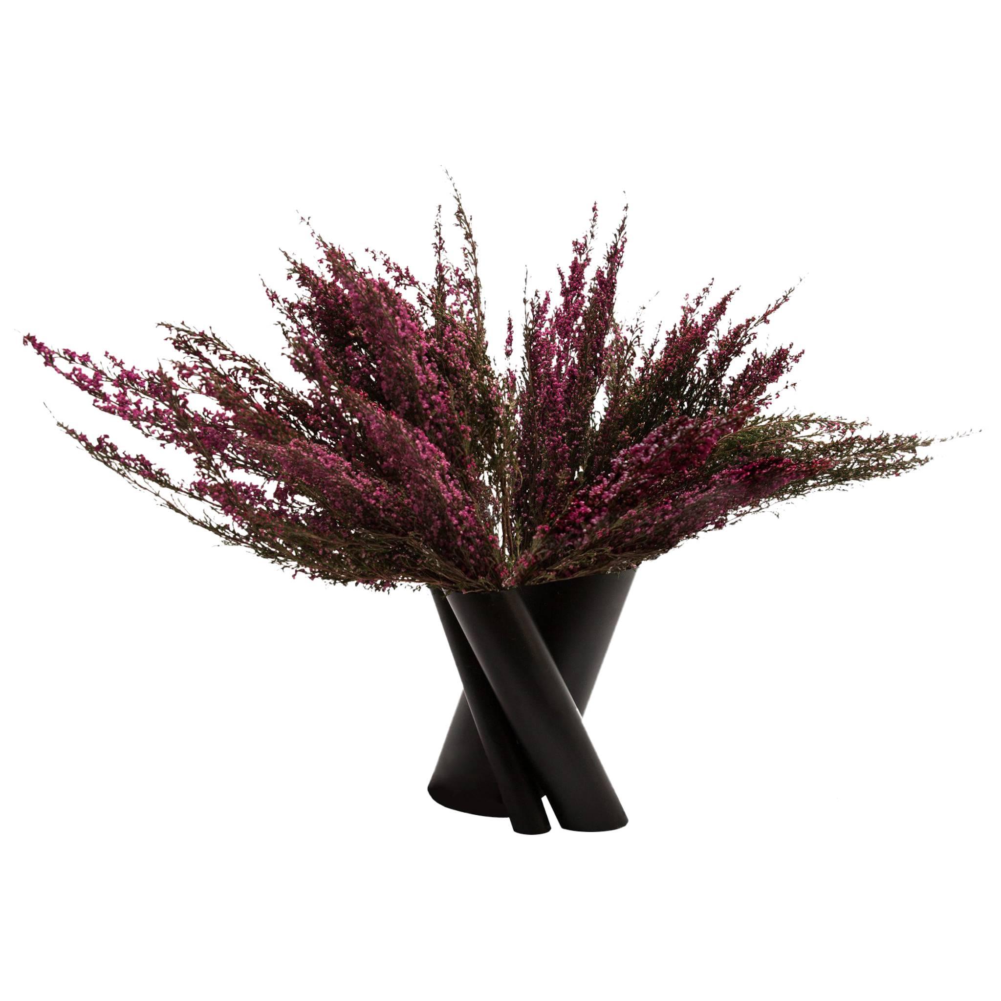 Contemporary Minimal Triple Black Steel Flower Sculptural Vase, In Stock USA