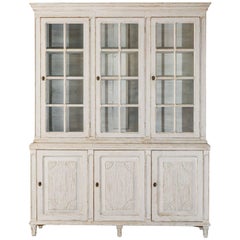 19th Century Swedish Gustavian Three-Door Glass Vitrine Bookcase Cabinet