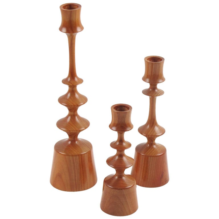MidCentury Modern Signed Danish Turned Wood Candleholder Candlestick