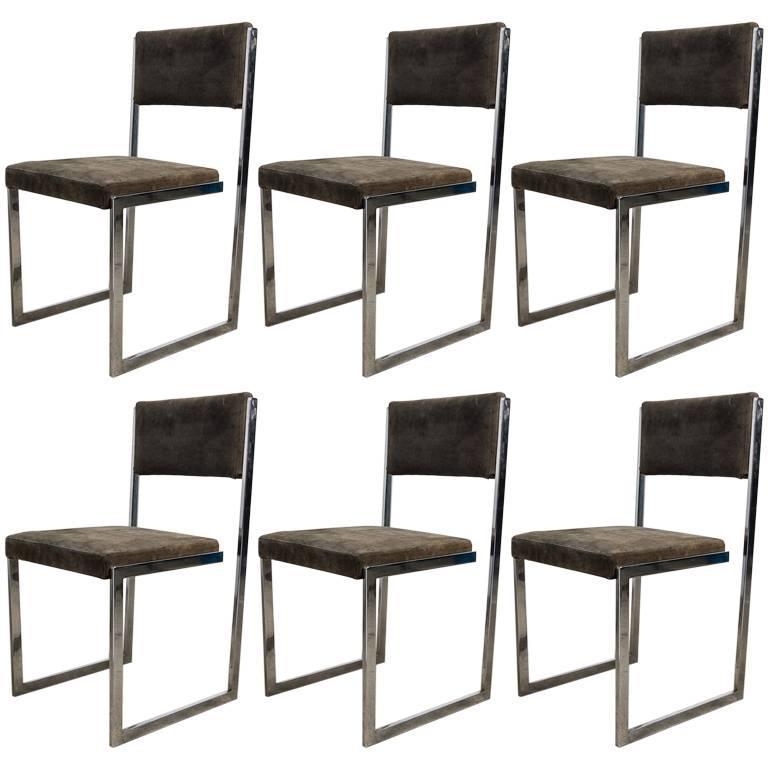 Set of Six Chrome Dining Chairs, Milo Baughman, 1970s