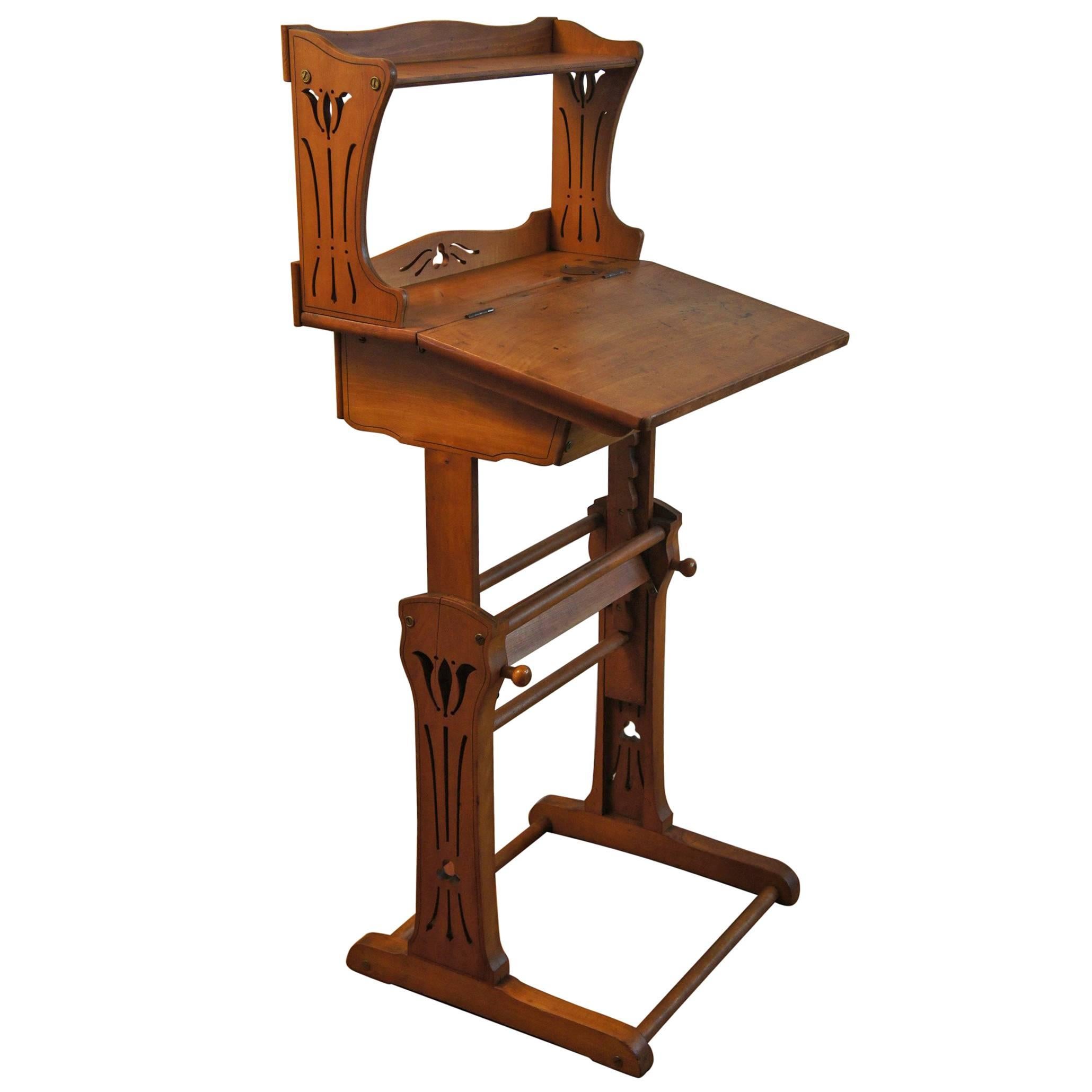 Antique Adjustable Jugendstil Working Table with Inkwell for Craftsman & Artists