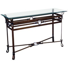 Hermes Style Faux Leather Metal Console Table