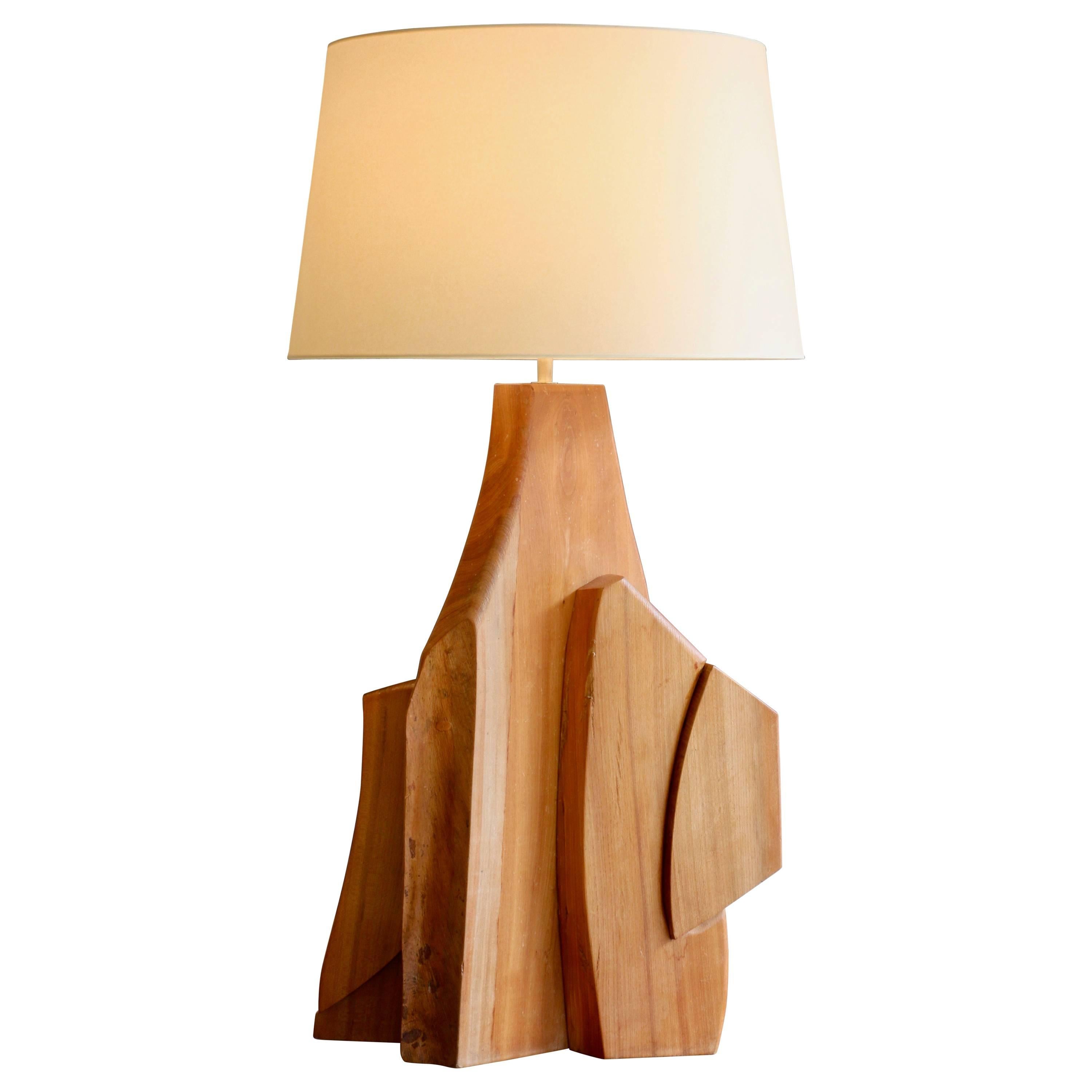 Large Wood Sculpture Table Lamp
