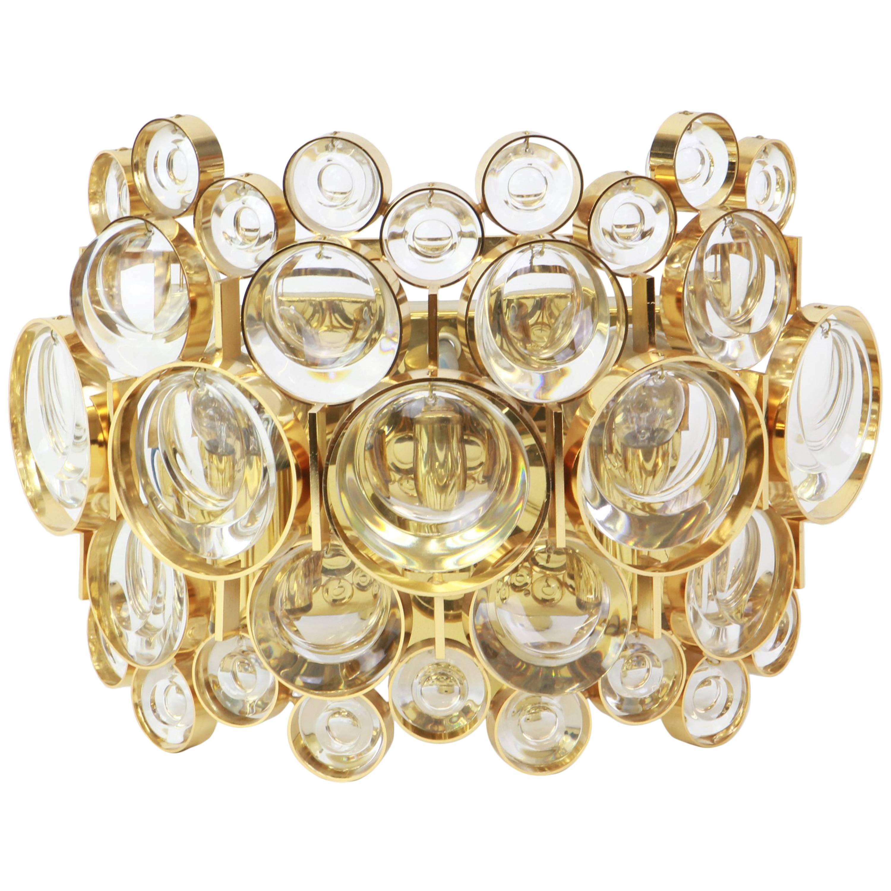 Large Golden Gilded Brass and Crystal Sconce by Palwa, Germany, 1960s