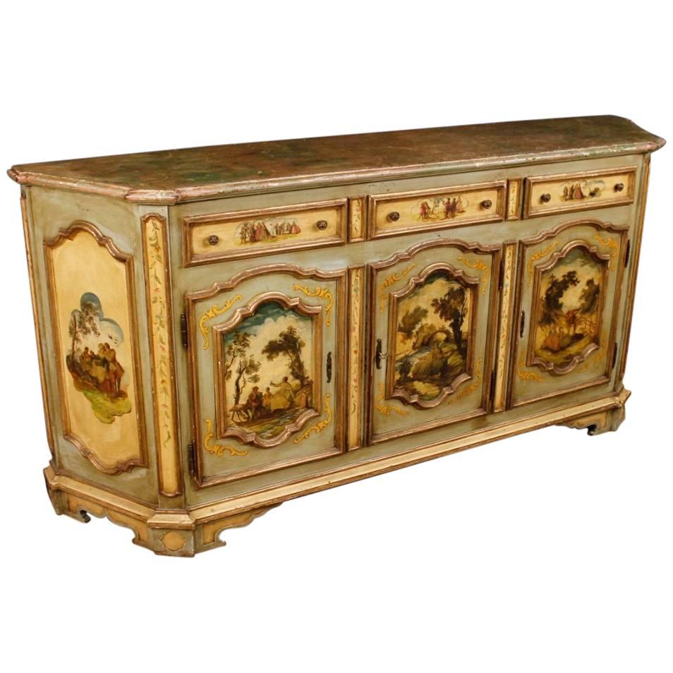 20th Century Venetian Lacquered and Painted Sideboard in Wood