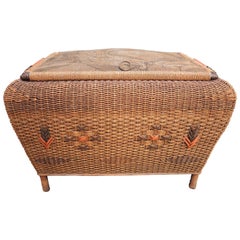 French Seagrass Woven Wicker Bench, circa 1940