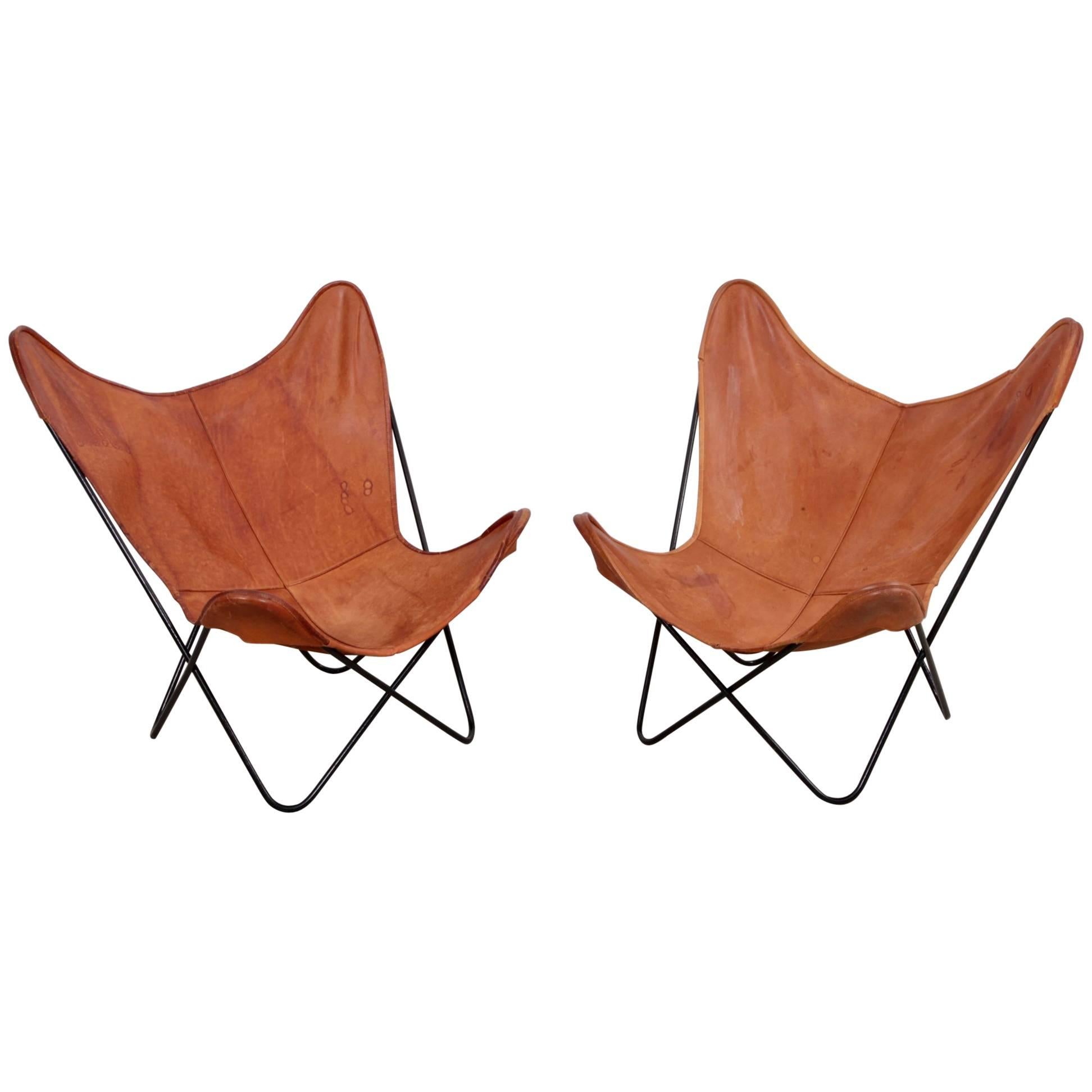 Rare Matched Pair of Ferrari Hardoy Butterfly Chairs for Knoll 