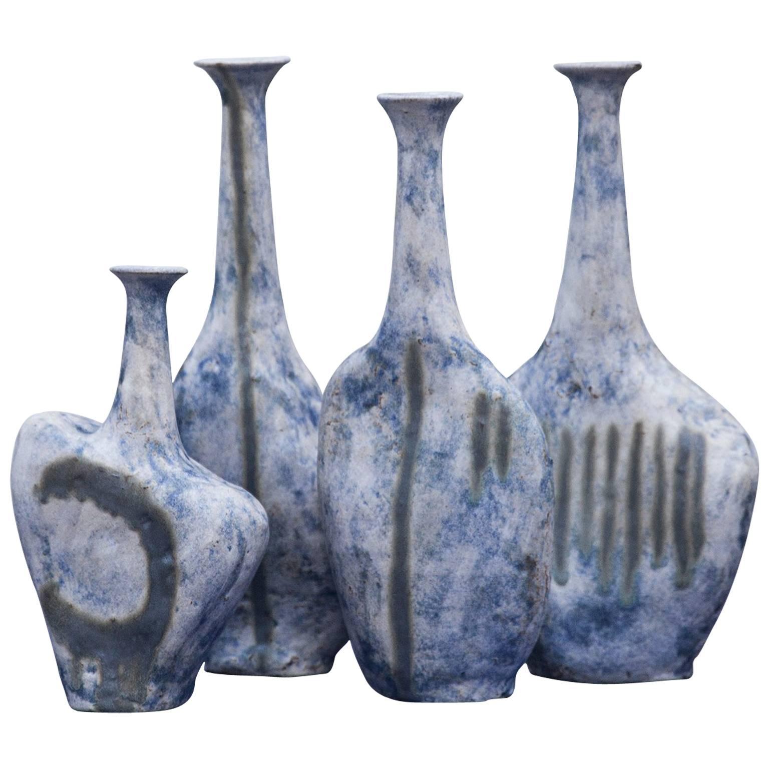 Bruno Gambone Stone Vase Blue, 1984, Set of Four