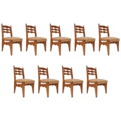 Guillerme & Chambron Set of Nine Solid Oak Dining Chairs
