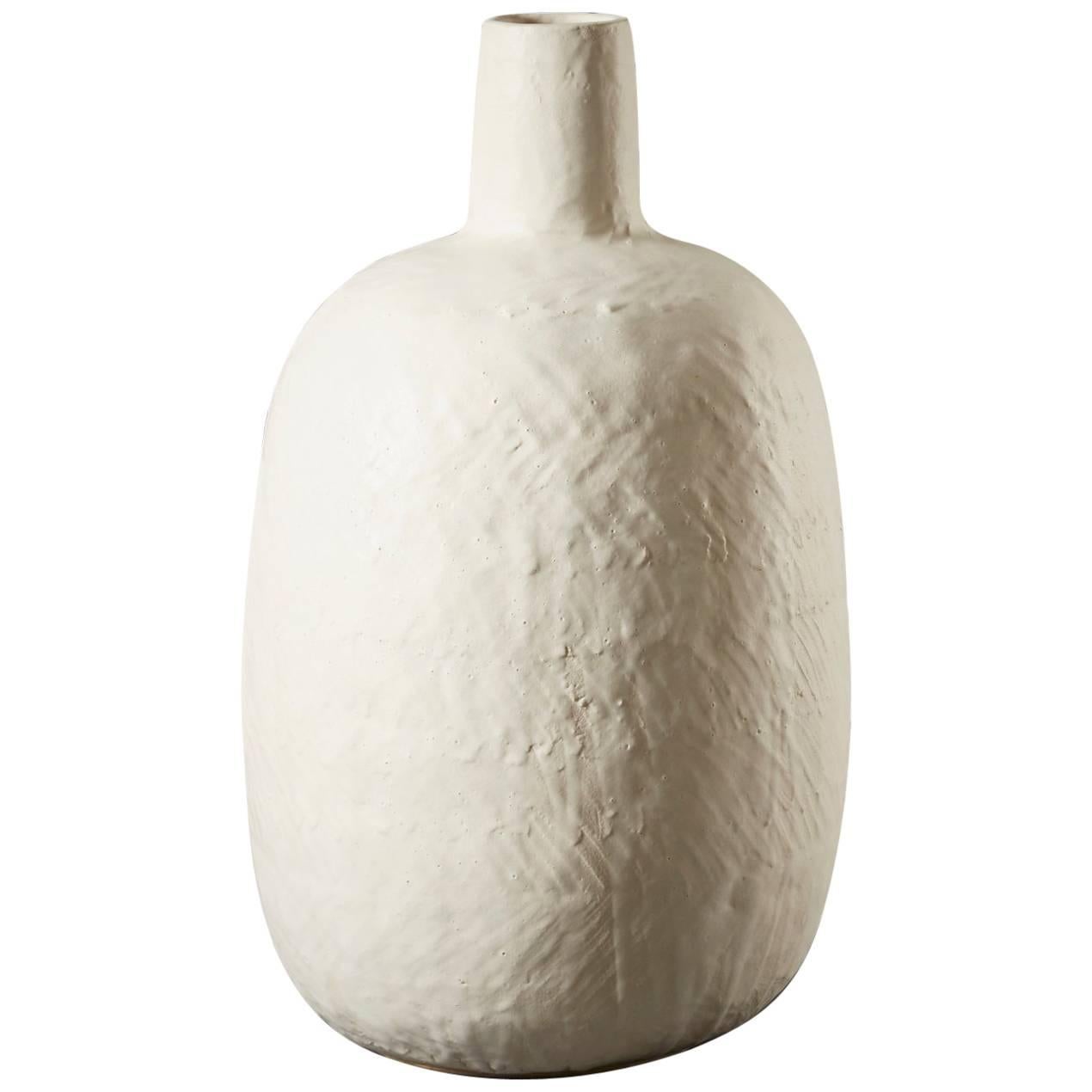 Large Handmade White Ceramic Stoneware Vase by Daniel Reynolds the New Craftsmen For Sale