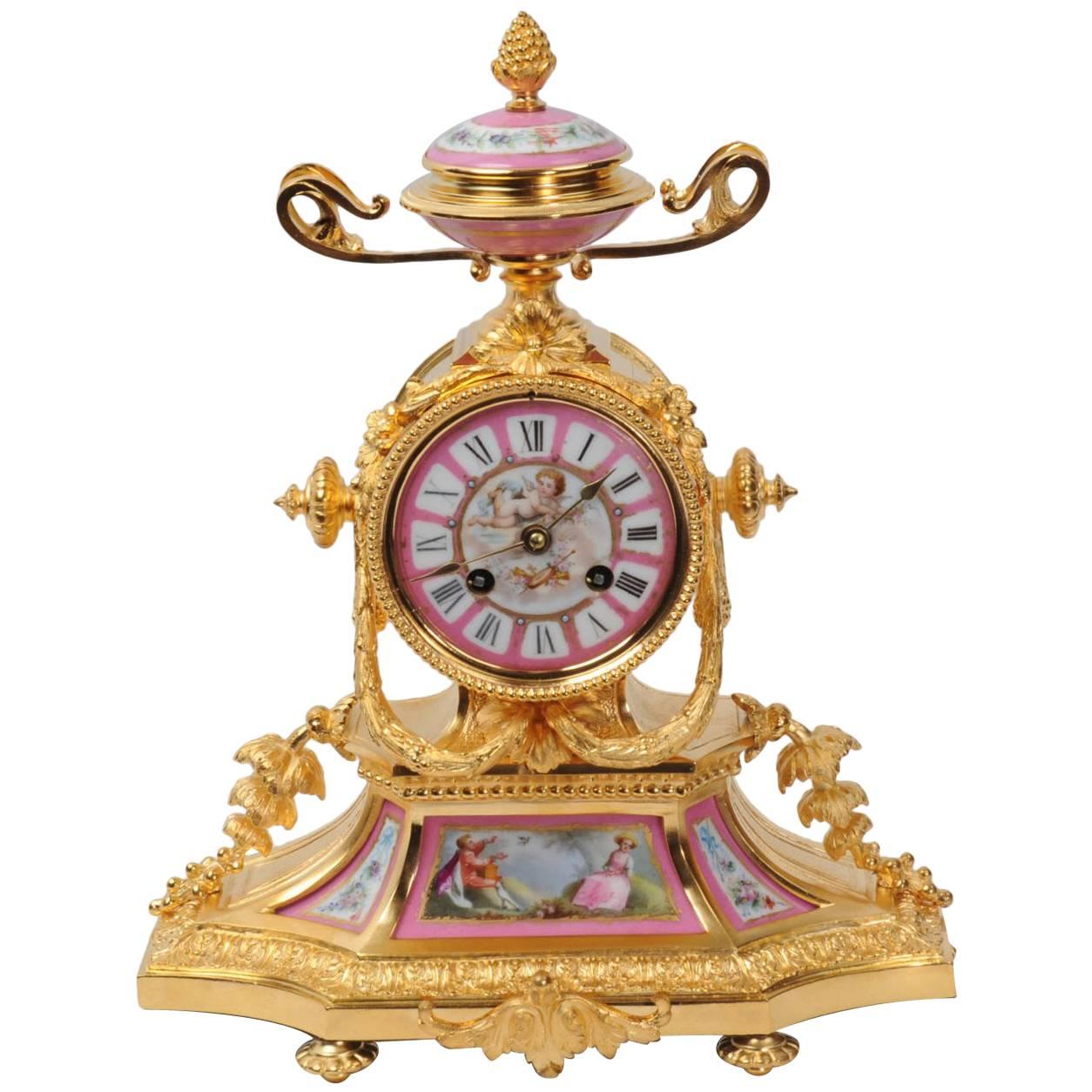 Japy Freres Ormolu and Sevres Porcelain Boudoir Clock