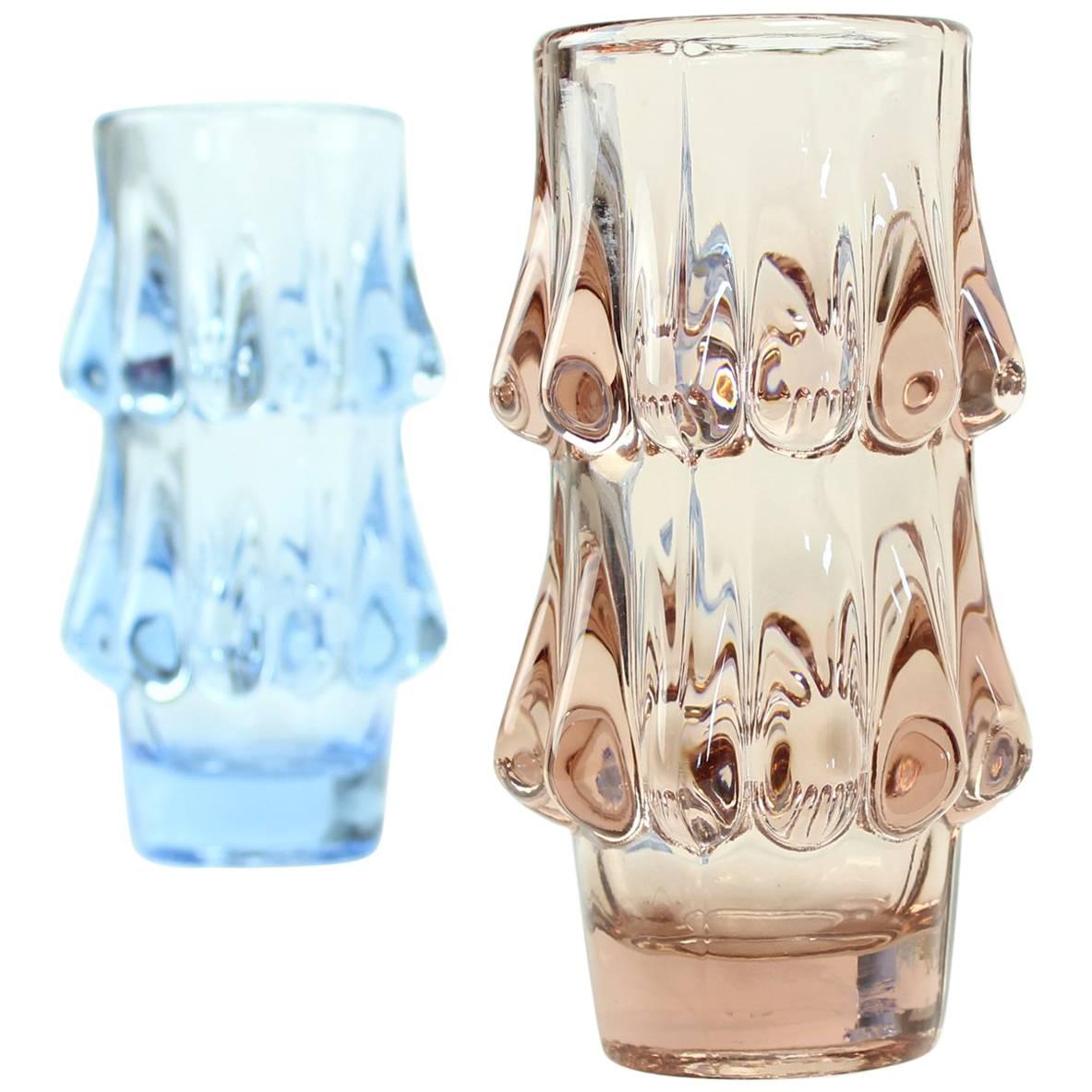 Pink and Blue Art Glass Vases by Jiri Brabec for Sklo Union Rosice, 1978 For Sale