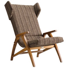 Reclining Wingback Chair in Solid Oak, 1940s